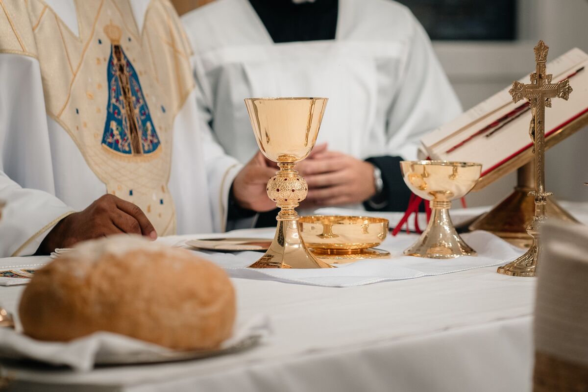 Chalice and ciborium on the altar