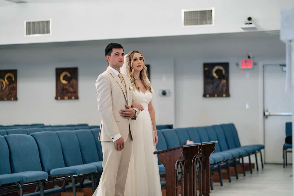 Bride and groom in the sanctuary on their wedding day