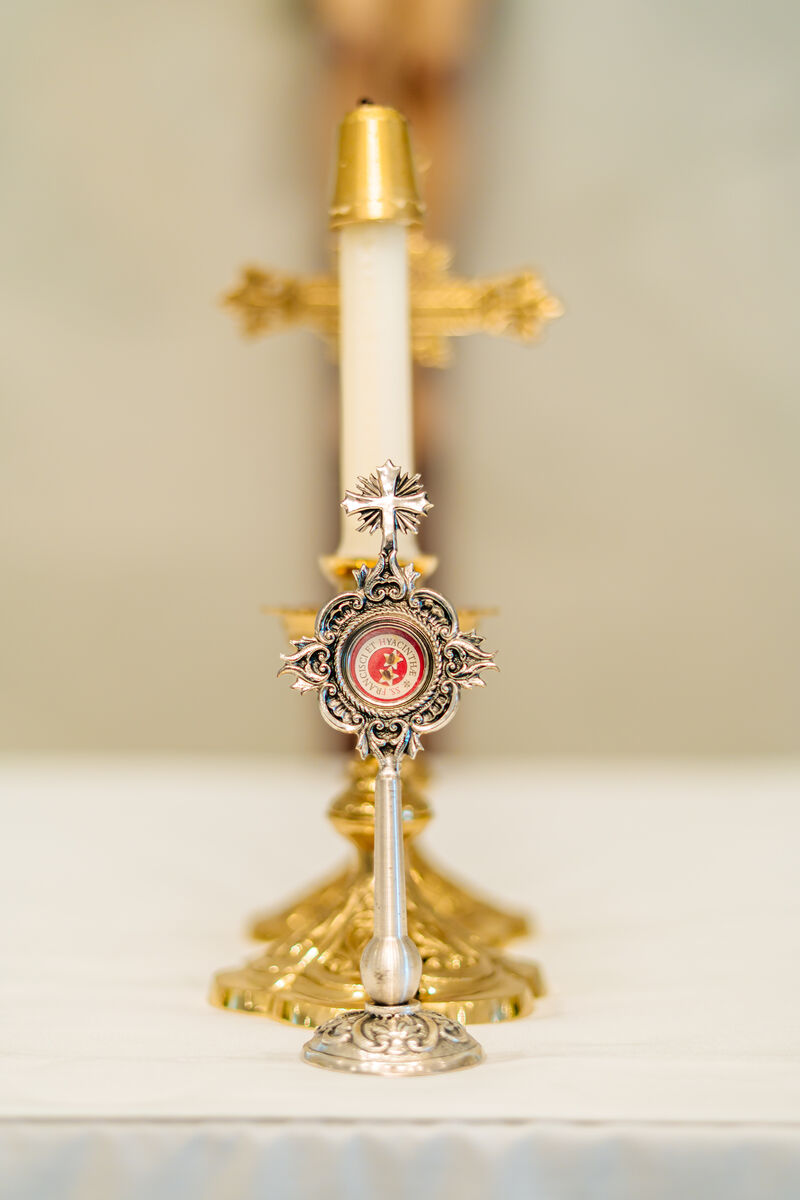 Reliquary and altar crucifix close-up